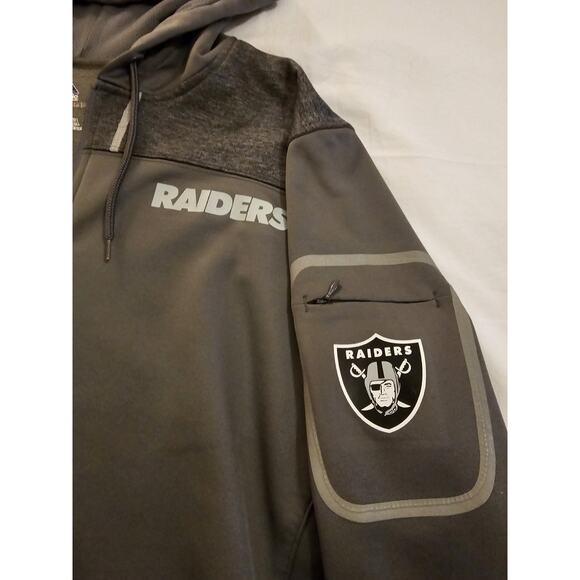 Majestic NFL Raiders Therma Base Men’s L Gray Full Zip Hoodie – Read Flaws - Picture 2 of 5